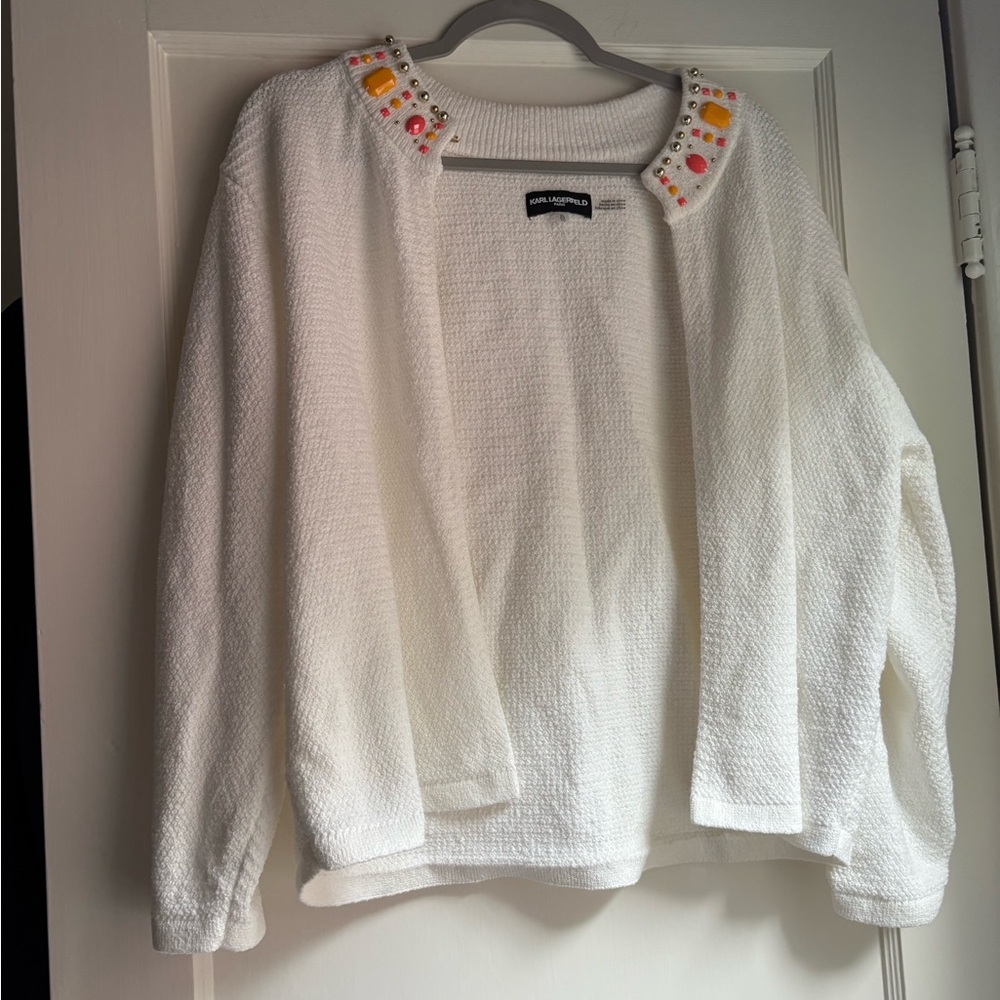 Karl Lagerfeld Paris White Jacket with Colorful Embellished Collar - Picture 2 of 10